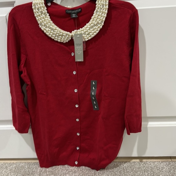 Missy Holiday Sweater Peter Pan Cardigan 3/4 Sleeves - Picture 2 of 4